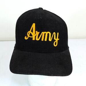 Vintage University Square Army Black Knights Corduroy Snapback Hat Script Logo